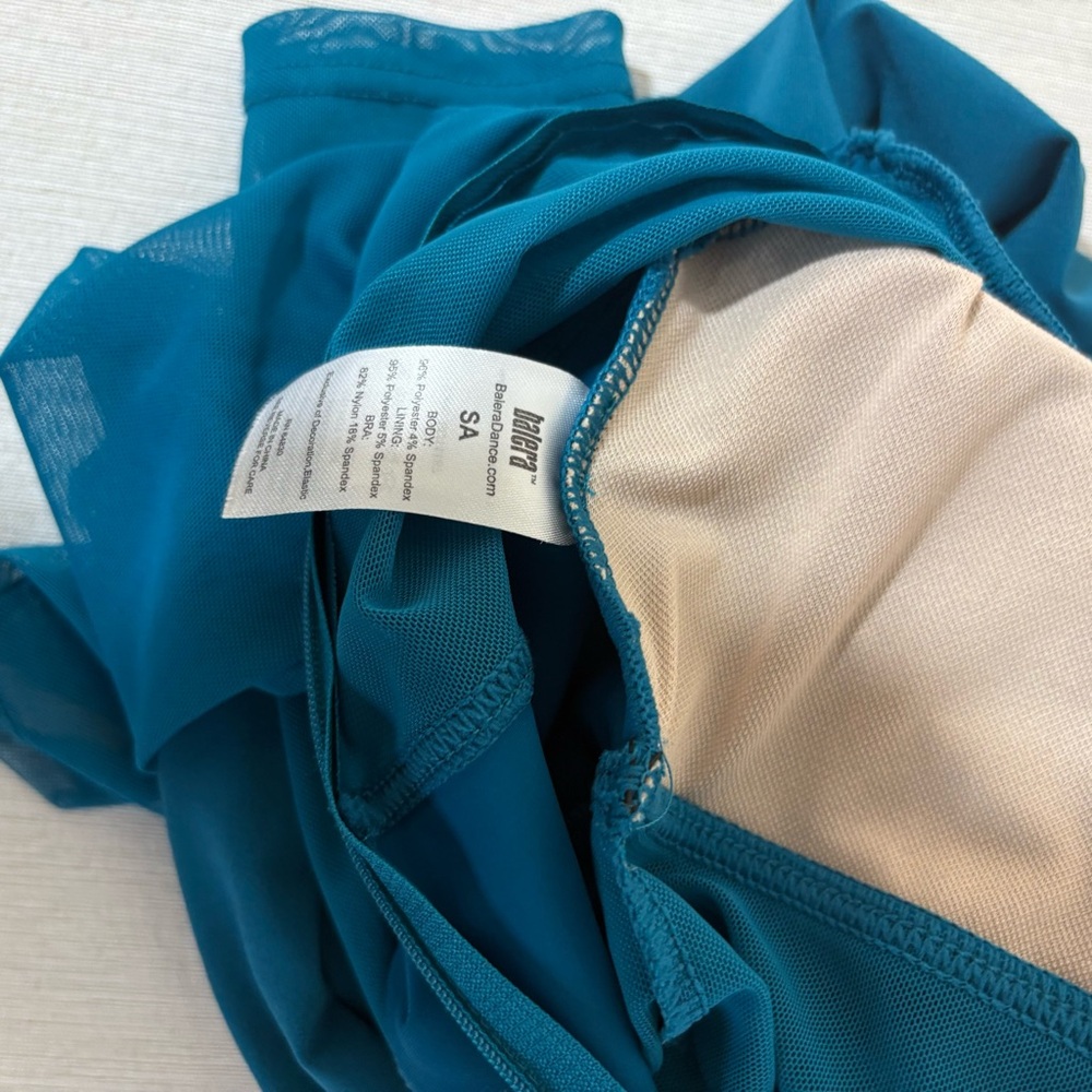 Balera Dance Costume Teal Culotte Unitard with Mesh MJ11187 Adult Small Medium - Picture 8 of 9